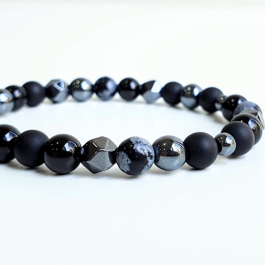 Petite | Snowflake Obsidian + Onyx + Hematite