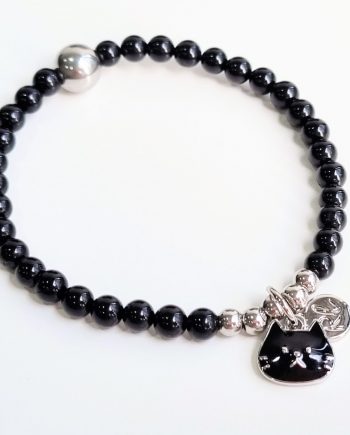 stackable black tourmaline crystal bracelet cat charm