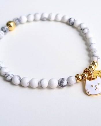 stackable howlite crystal bracelet cat charm