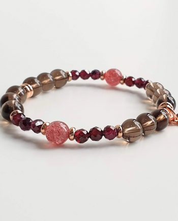Petite Smoky Quartz + Strawberry Quartz + Garnet Crystal Bracelet