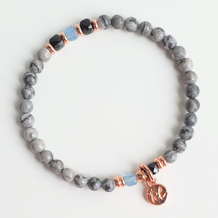 Stackable | Jasper + Black Spinel + Aquamarine Crystal Bracelet