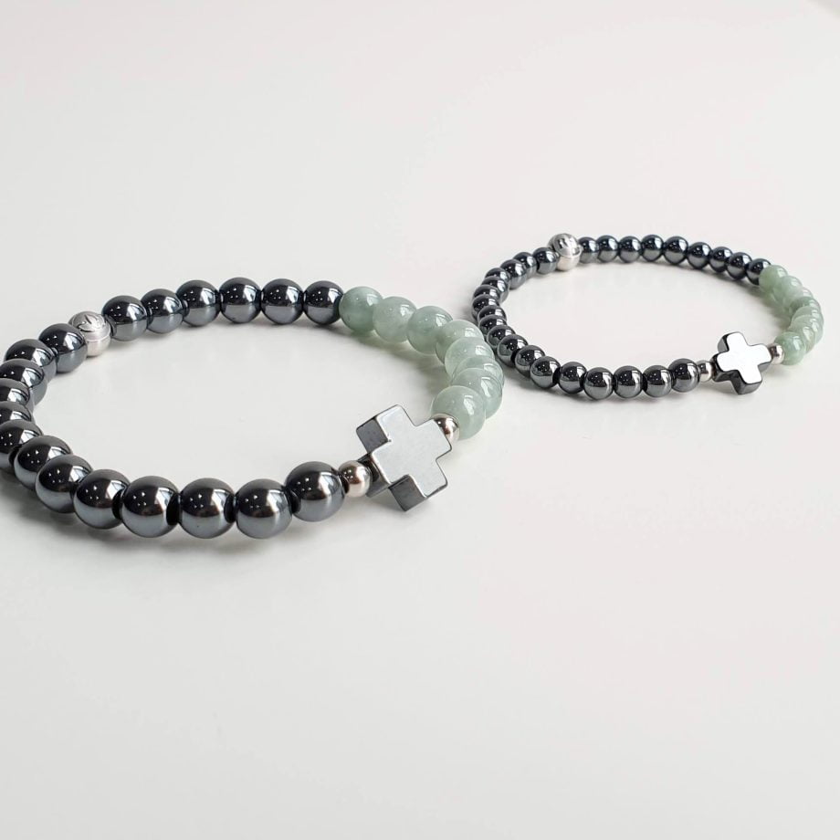 Jade + Hematite (cross) Crystal Bracelet
