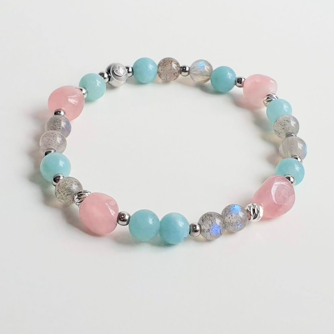 Asymmetric | Amazonite + Labradorite + Rose Quartz Crystal Bracelet