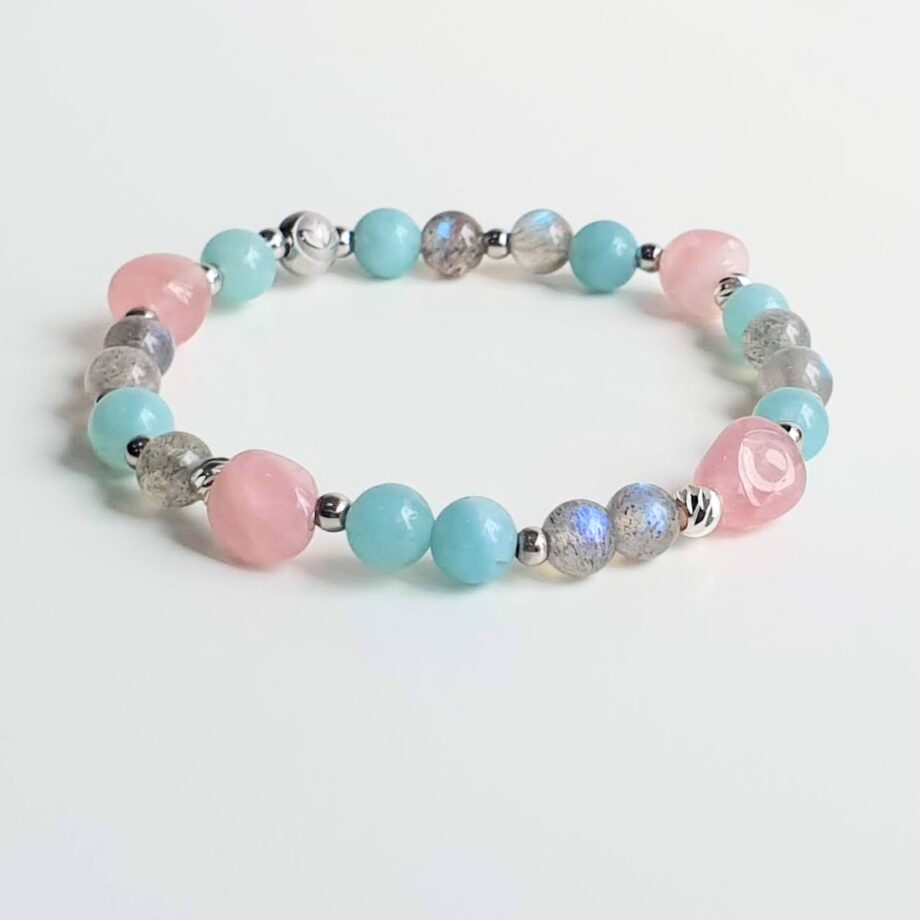 Asymmetric | Amazonite + Labradorite + Rose Quartz Crystal Bracelet
