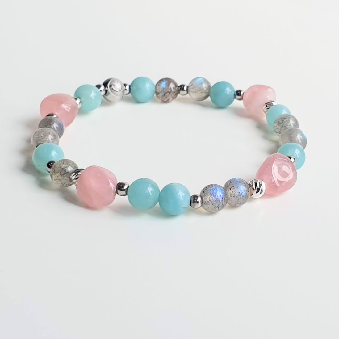 Asymmetric | Amazonite + Labradorite + Rose Quartz Crystal Bracelet