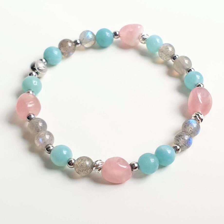 Asymmetric | Amazonite + Labradorite + Rose Quartz Crystal Bracelet