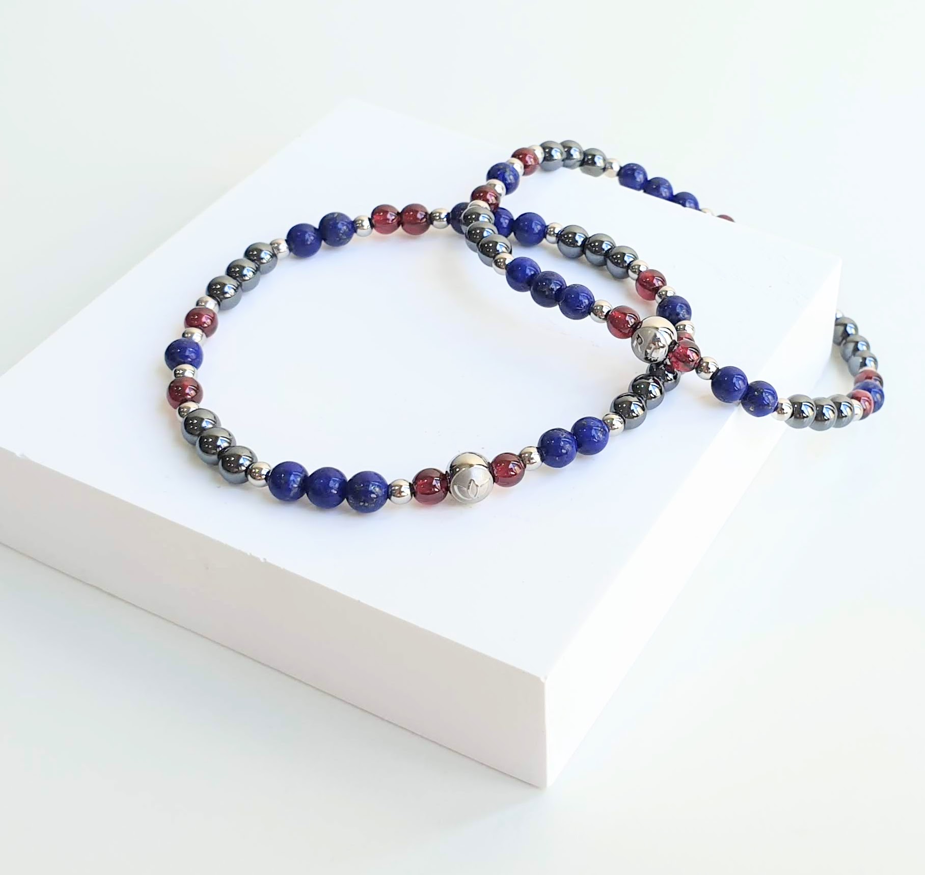 Stackable | Lapis Lazuli + Garnet + Hematite Crystal Bracelet