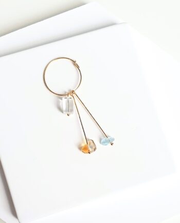 Earring | Hoop Rectangle Clear Quartz + Drop Citrine + Aquamarine