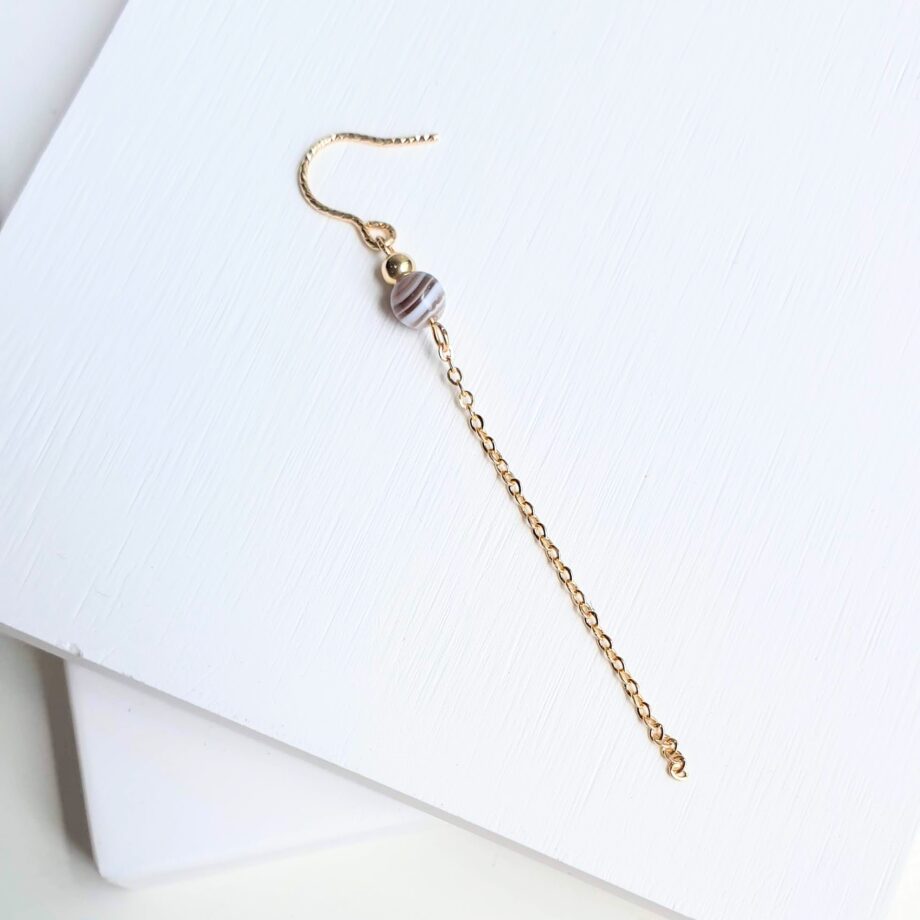 Single Earring| Hook Minimalist Botswana Agate Chain