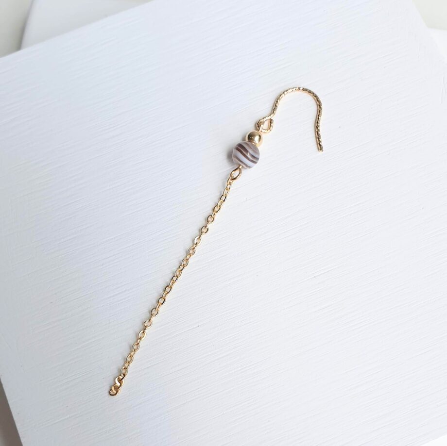Single Earring| Hook Minimalist Botswana Agate Chain