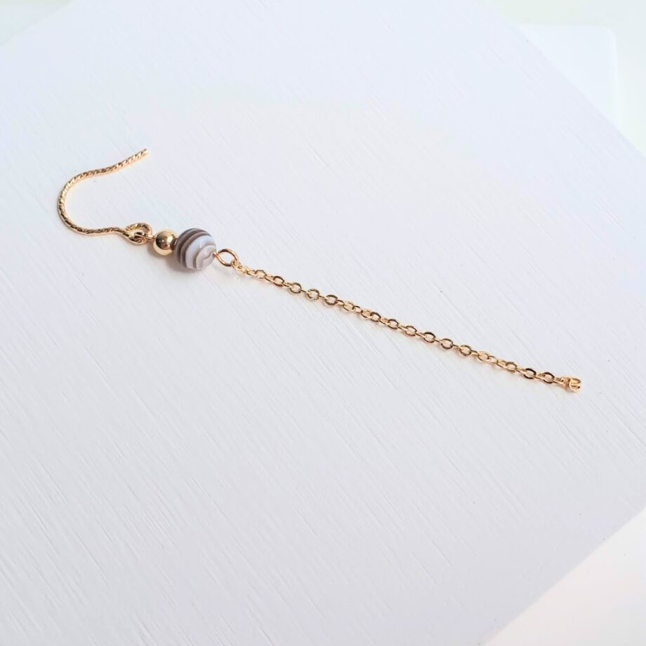 Single Earring| Hook Minimalist Botswana Agate Chain