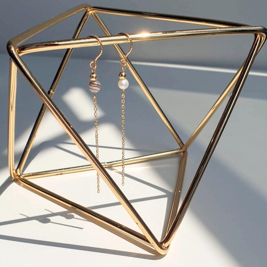 Single Earring| Hook Minimalist Botswana Agate Chain