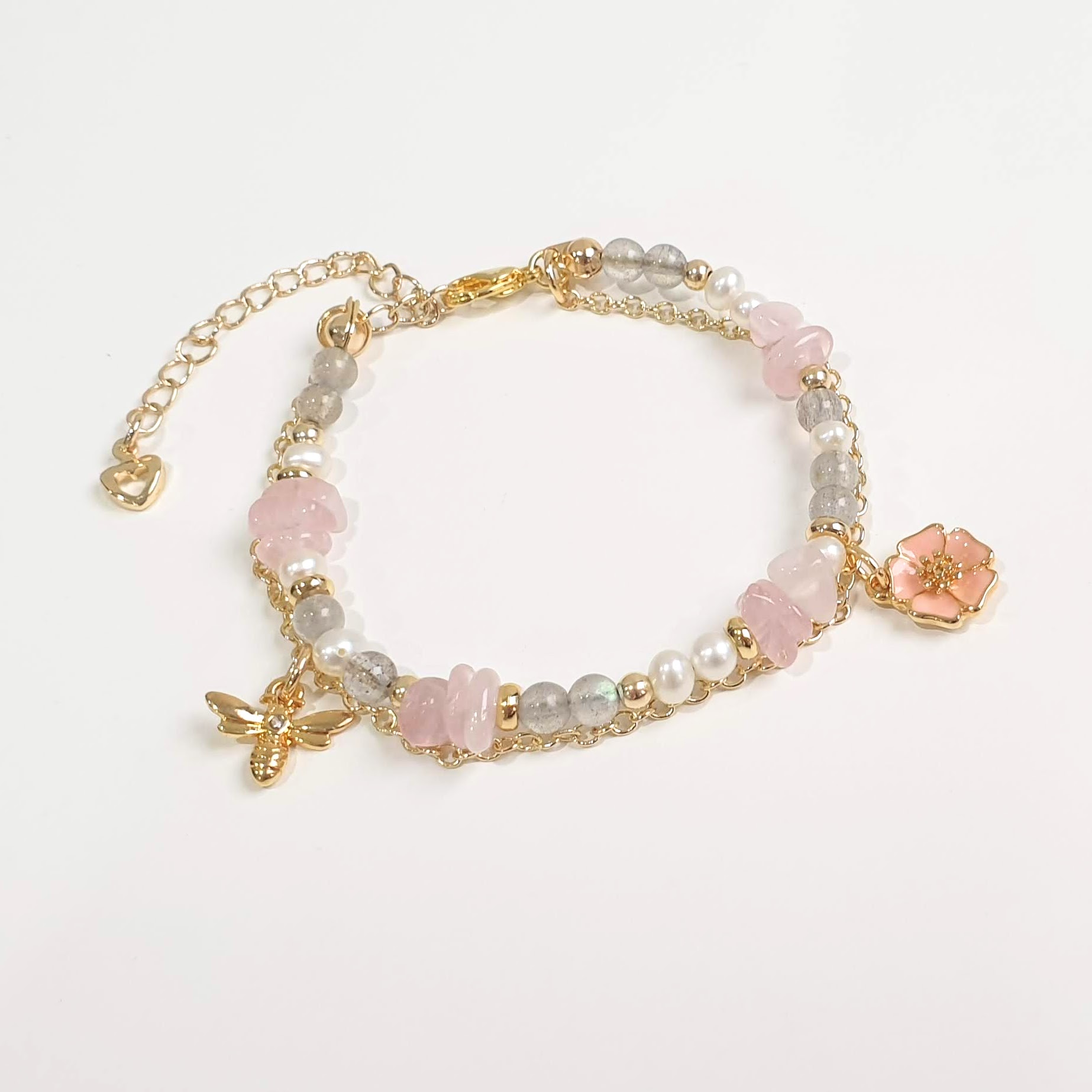 Chain | Rose Quartz + Labradorite + Pearl Crystal Bracelet