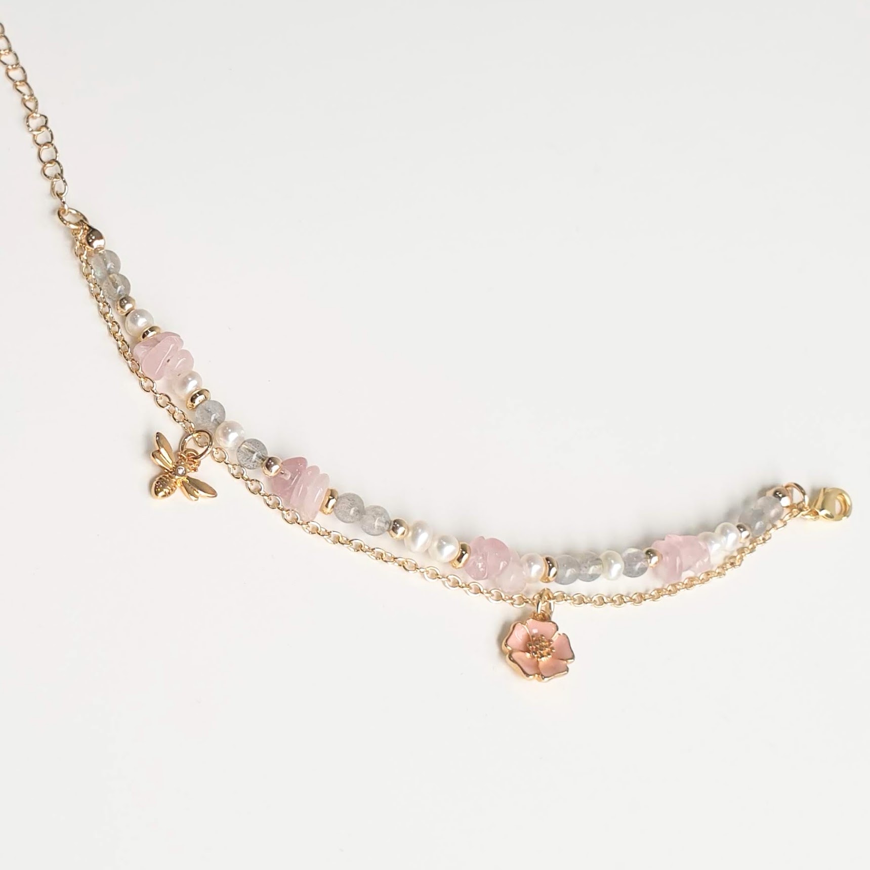 Chain | Rose Quartz + Labradorite + Pearl Crystal Bracelet