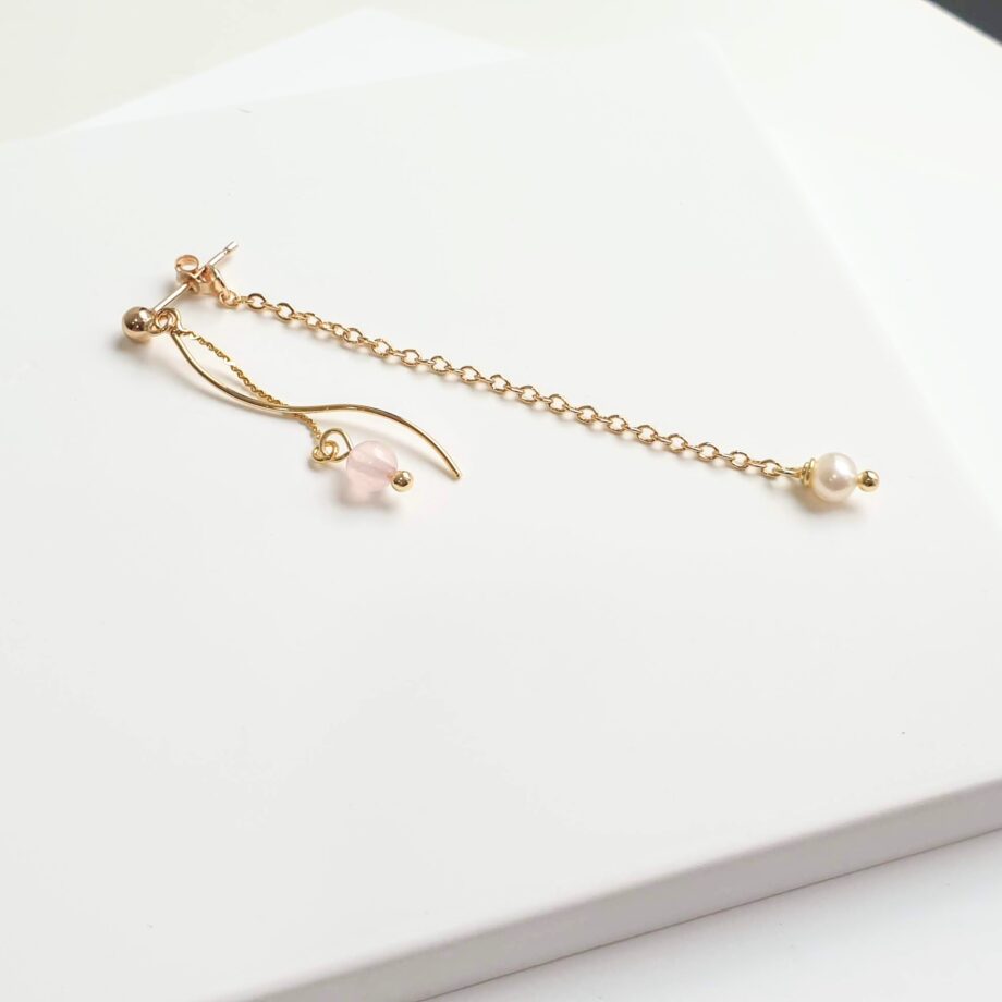 Single Earring | Rose Quartz + Pearl Drop