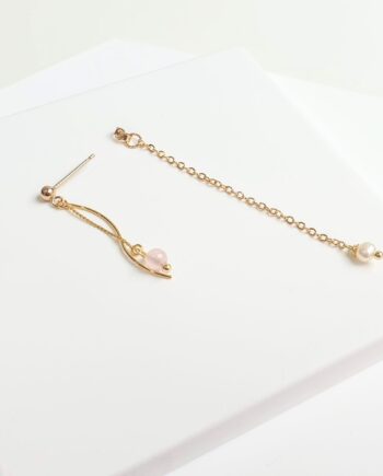 Single Earring | Rose Quartz + Pearl Crystal Earring