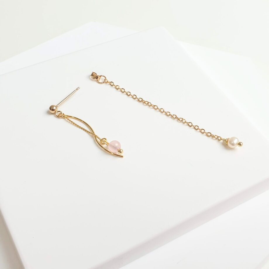 Single Earring | Rose Quartz + Pearl Crystal Earring