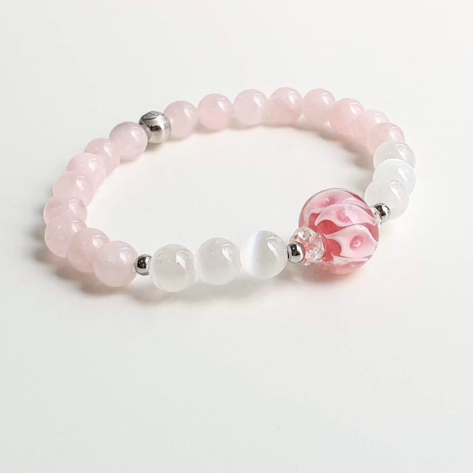 Tonbodama Petite Rose Quartz + Selenite Crystal Bracelet
