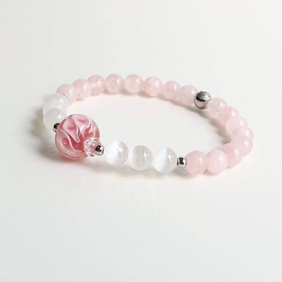Tonbodama Petite Rose Quartz + Selenite Crystal Bracelet