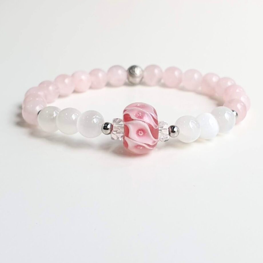 Tonbodama Petite Rose Quartz + Selenite Crystal Bracelet