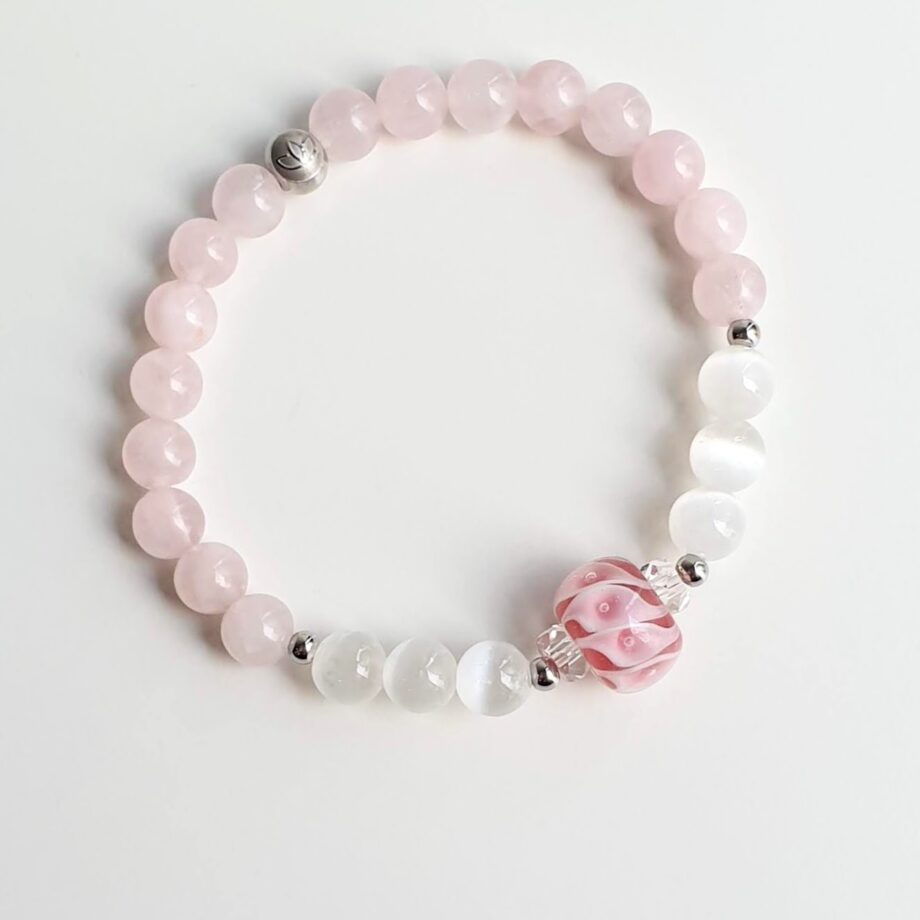 Tonbodama Petite Rose Quartz + Selenite Crystal Bracelet