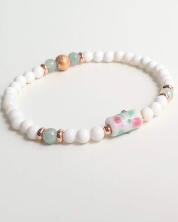 Tonbodama Stackable White Agate + Green Jade Crystal Bracelet