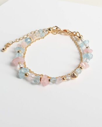 Chain Aquamarine + Beryl + Rose Quartz Crystal Bracelet