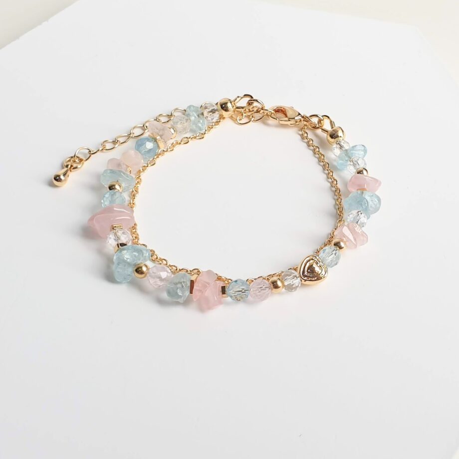 Chain Aquamarine + Beryl + Rose Quartz Crystal Bracelet