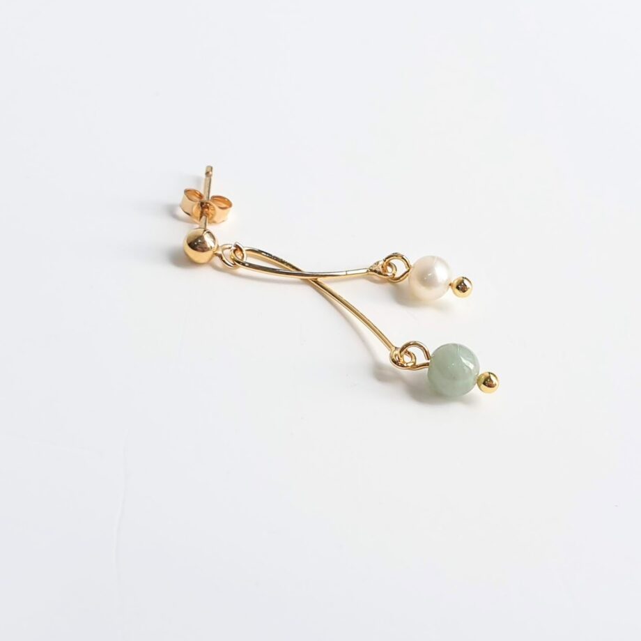 Single Earring Green Jade+ Pearl