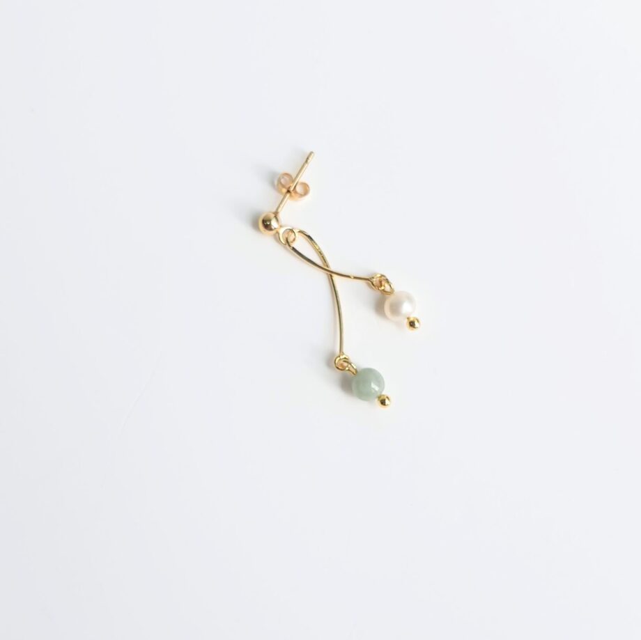 Single Earring Green Jade+ Pearl