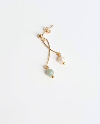 Single Earring Green Jade+ Pearl