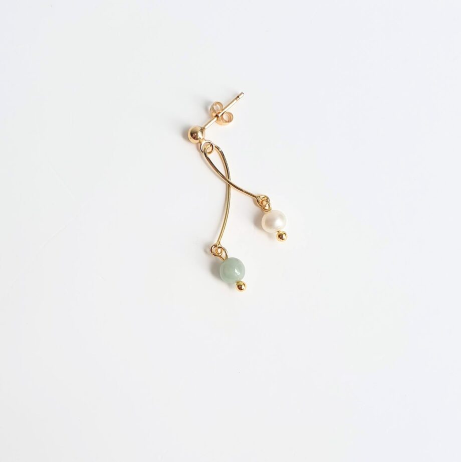 Single Earring Green Jade+ Pearl
