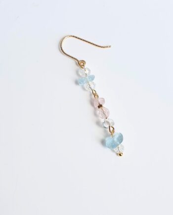 Single Earring Hook Aquamarine + Rose Quartz +Clear Quartz