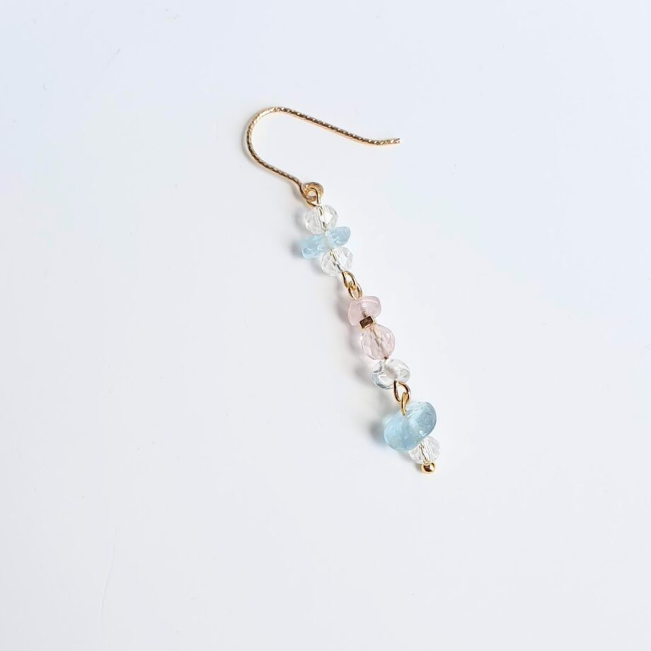 Single Earring Hook Aquamarine + Rose Quartz +Clear Quartz