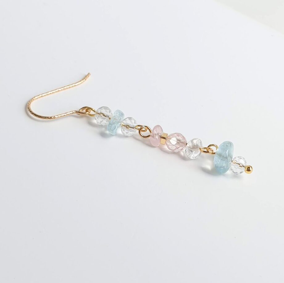 Single Earring Hook Aquamarine + Rose Quartz +Clear Quartz