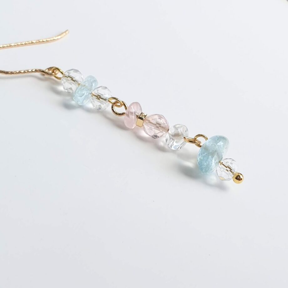 Single Earring Hook Aquamarine + Rose Quartz +Clear Quartz