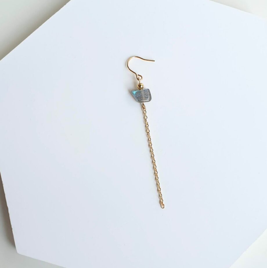 Single Earring Hook Minimalist Labradorite Chain