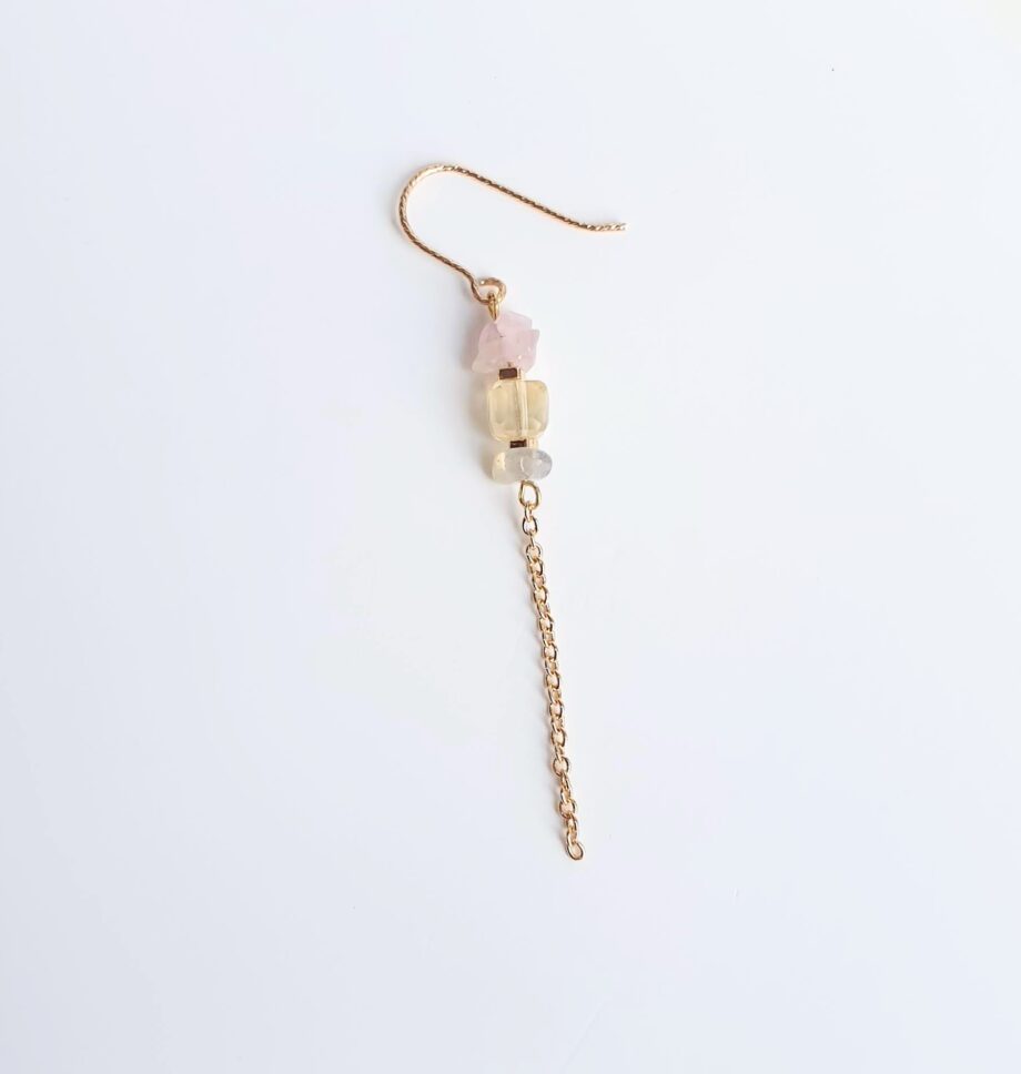 Single Earring Hook Rose Quartz +Citrine+ Labradorite Crystal Earring