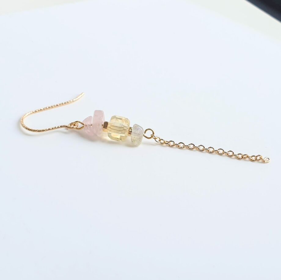 Single Earring Hook Rose Quartz +Citrine+ Labradorite Crystal Earring