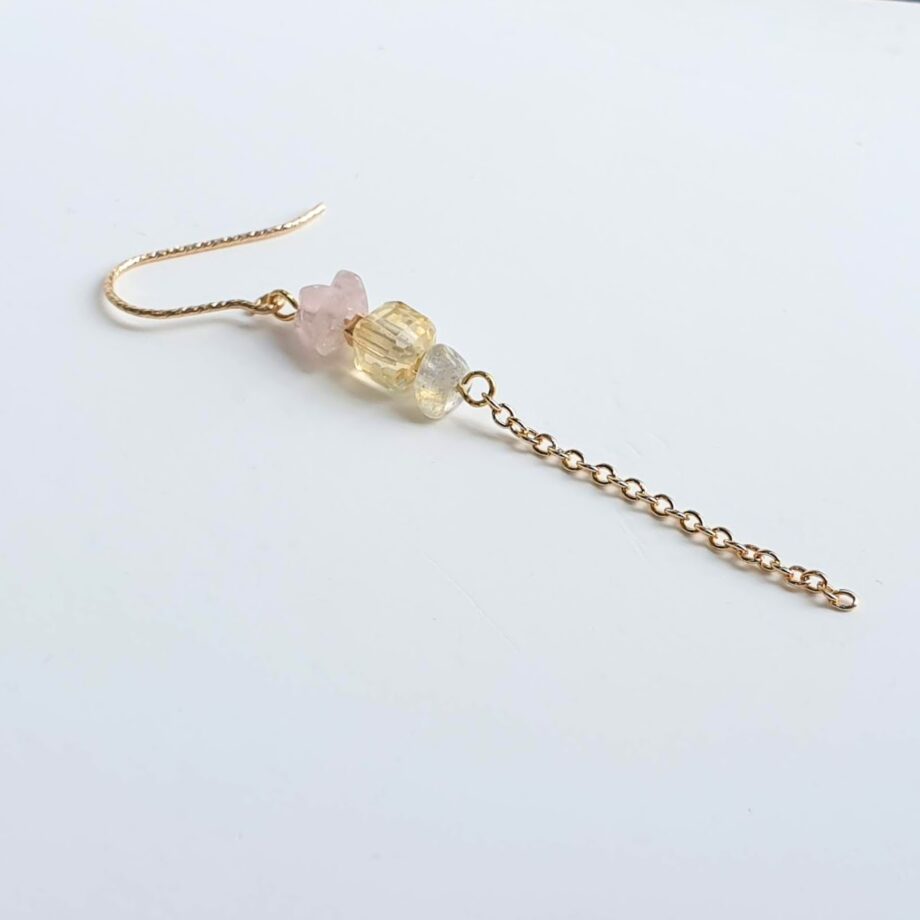 Single Earring Hook Rose Quartz +Citrine+ Labradorite Crystal Earring