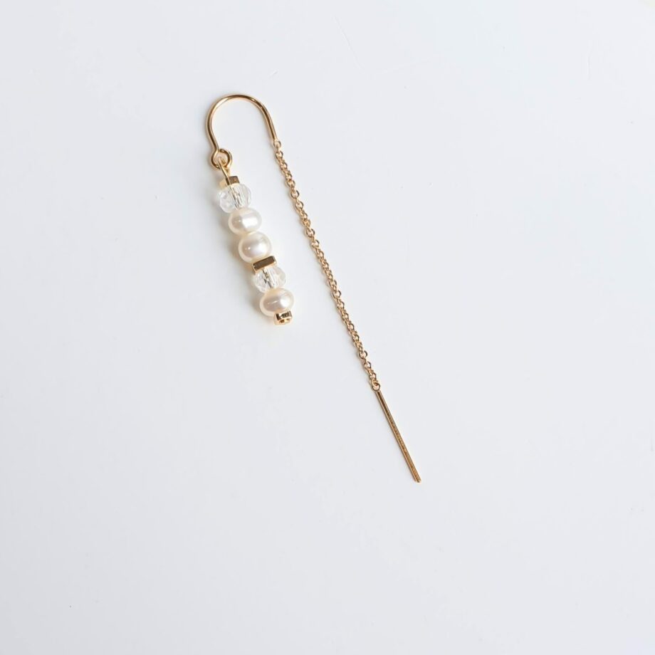 Single Earring | Threader Pearl + Clear Quartz