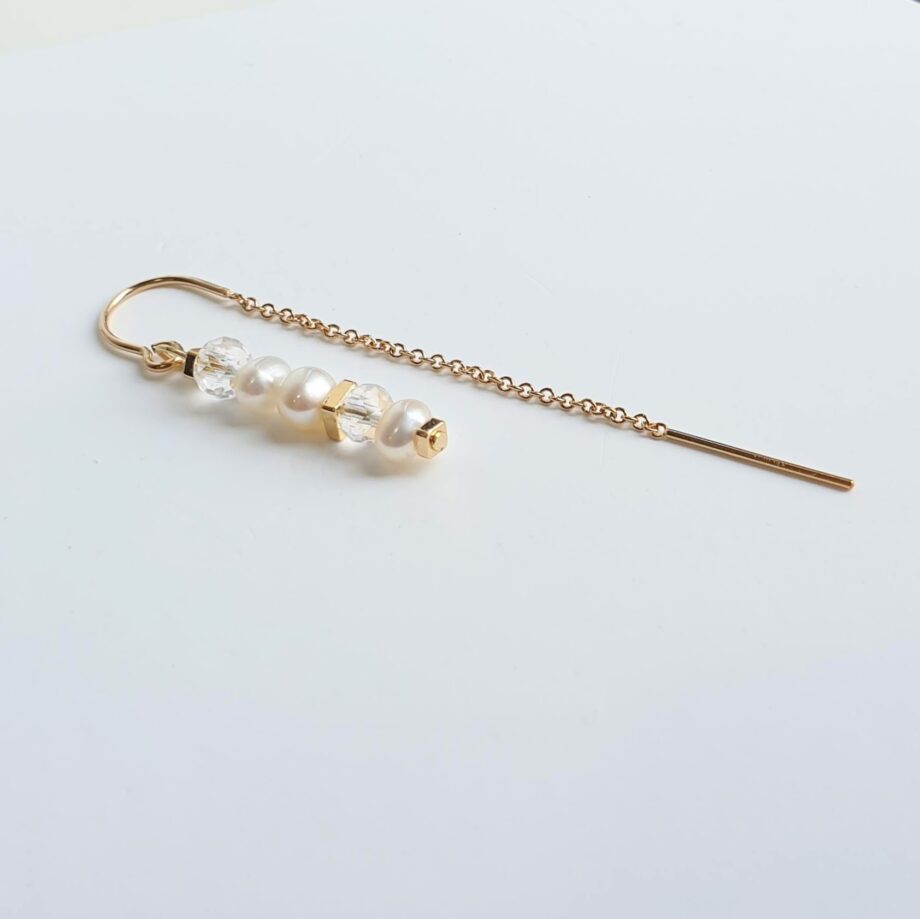 Single Earring | Threader Pearl + Clear Quartz