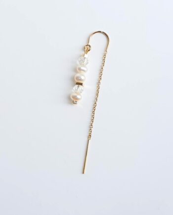 Single Earring | Threader Pearl + Clear Quartz