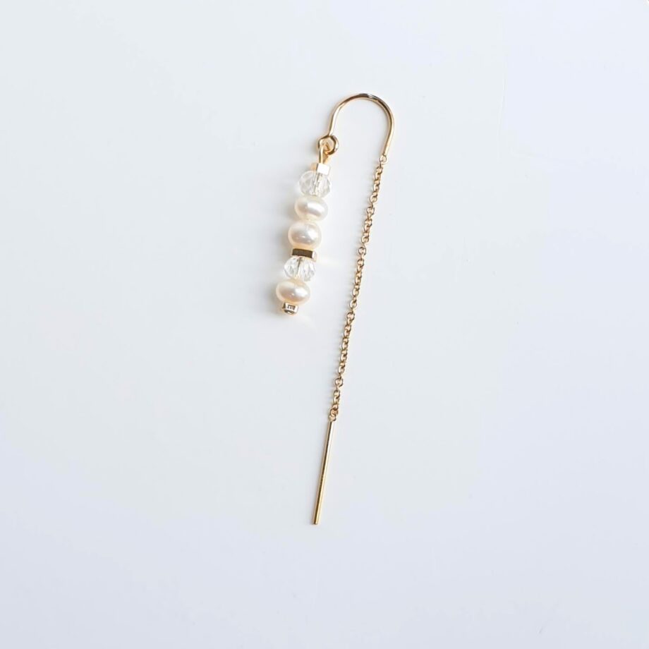 Single Earring | Threader Pearl + Clear Quartz