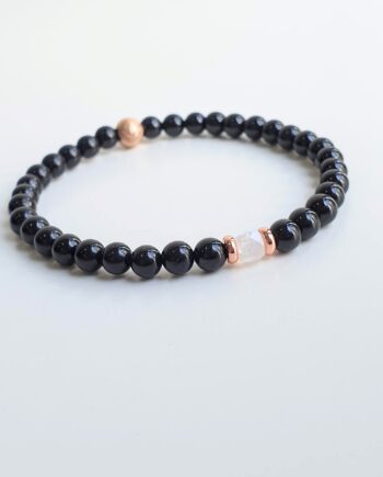 Stackable Black Agate + Moonstone (C) Crystal Bracelet