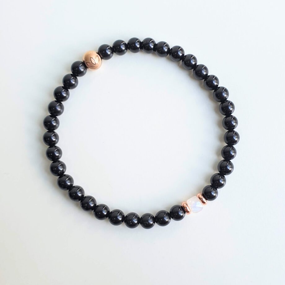 Stackable Black Agate + Moonstone (C) Crystal Bracelet