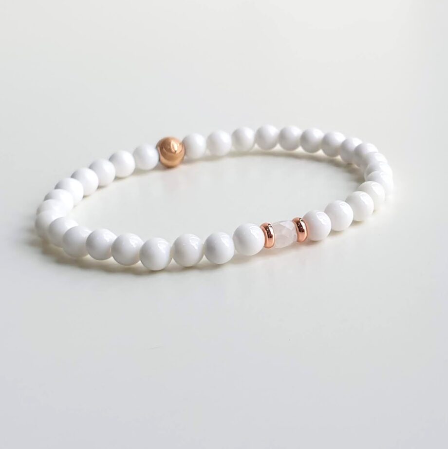 Stackable White Agate + Moonstone (C) Crystal Bracelet