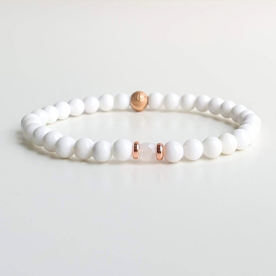 Stackable White Agate + Moonstone (C) Crystal Bracelet