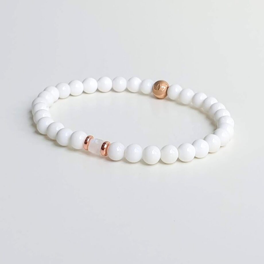 Stackable White Agate + Moonstone (C) Crystal Bracelet
