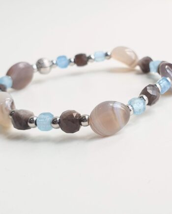 Asymmetric Botswana + Aquamarine + Obsidian Crystal Bracelet